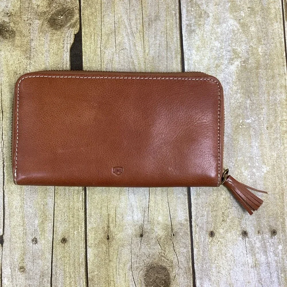 VT Hokies JML Embossed Cowhide Leather Wallet Brown Virginia Tech Zip Around